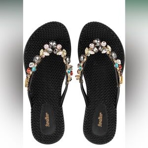 NWT Swalker Black flip flops with Vibrant Jewels. Goes with everything!